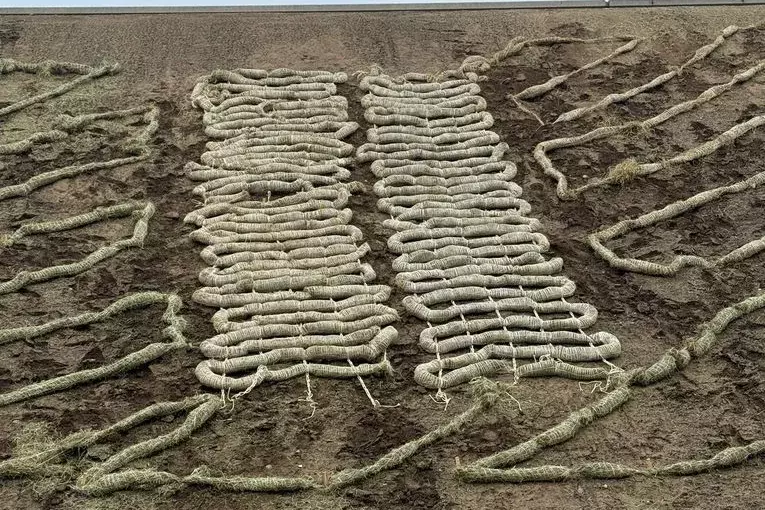 Mattenstruktur zum Erosionsschutz aufgebracht auf einer Hangfläche