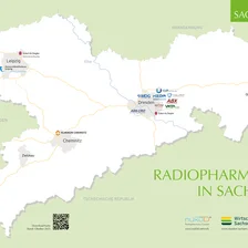 Sachsenkarte mit Logos ausgewählter Akteure der Radiopharmazie
