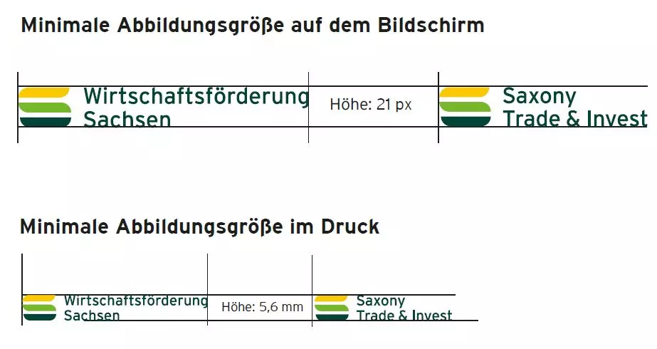 Minimale Abbildungsgrößen des WFS-Logo für Bildschirm und Druck