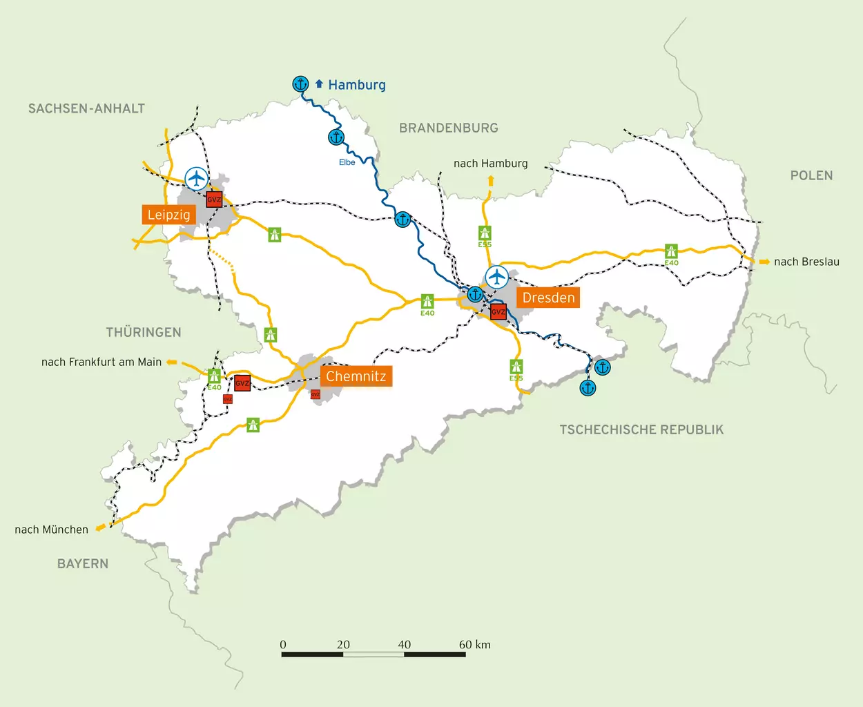 Karte Infrastruktur Sachsen (Quelle: WFS)