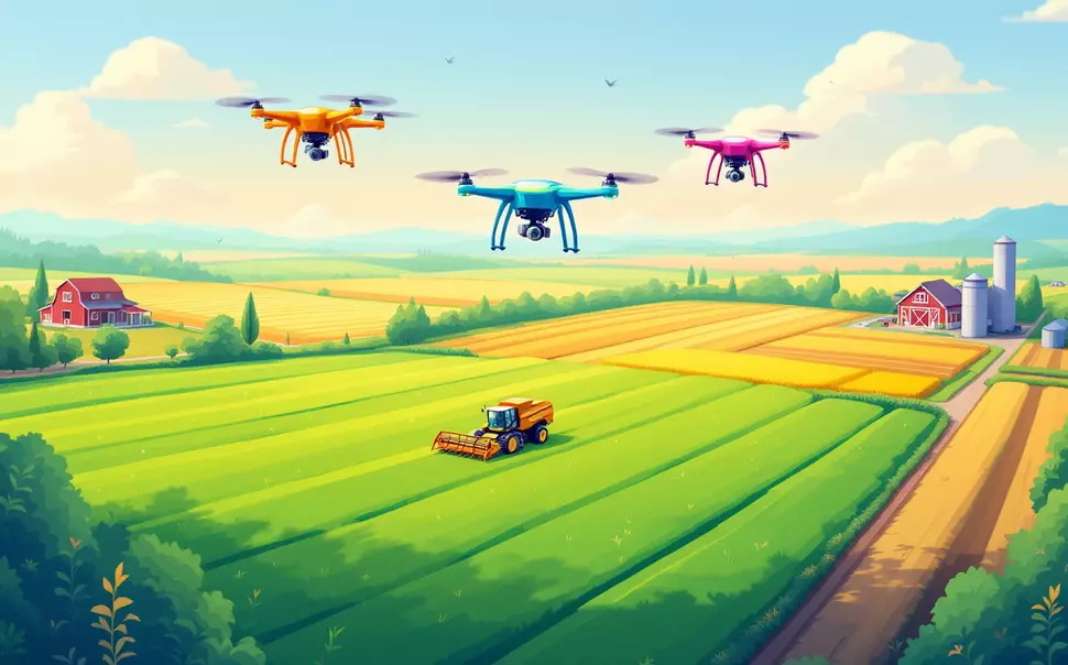 Illustration: Ein Boniturschwarm über einer Agrarlandschaft