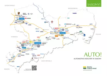 Map of Saxony with Logos of Selected Companies in "Autoland Saxony"
