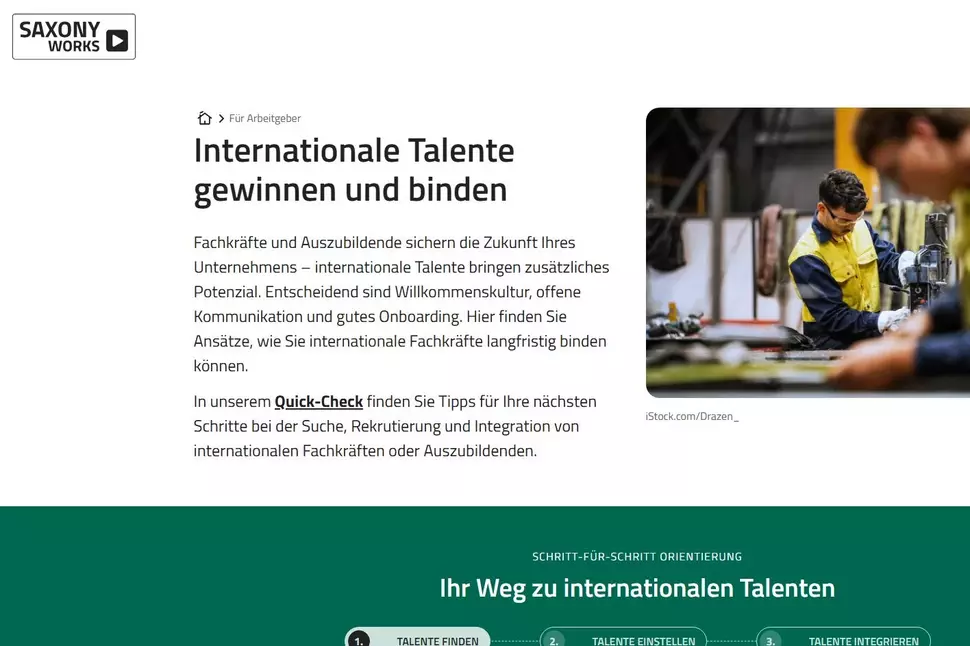 Screenshot des Portals "SAXONY WORKS"
