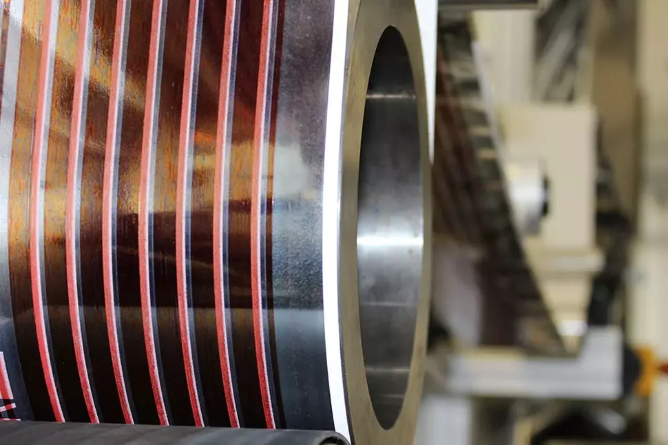 Detail einer Druckmaschine für organische Solarzellen