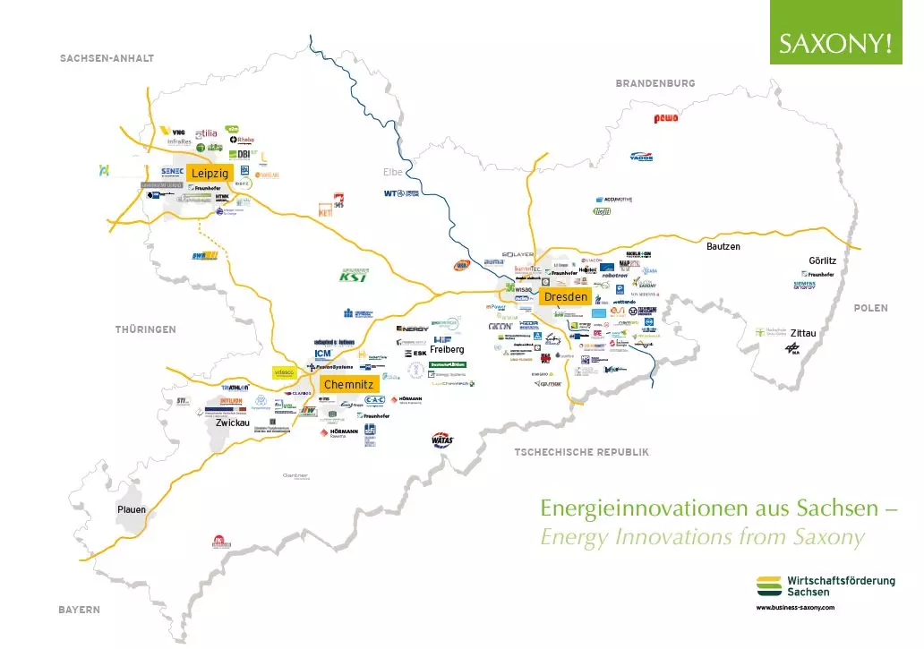 Logokarte "Energieinnovationen" - Ausgewählte Akteure in Sachsen und regionale Schwerpunkte (Quelle: WFS)